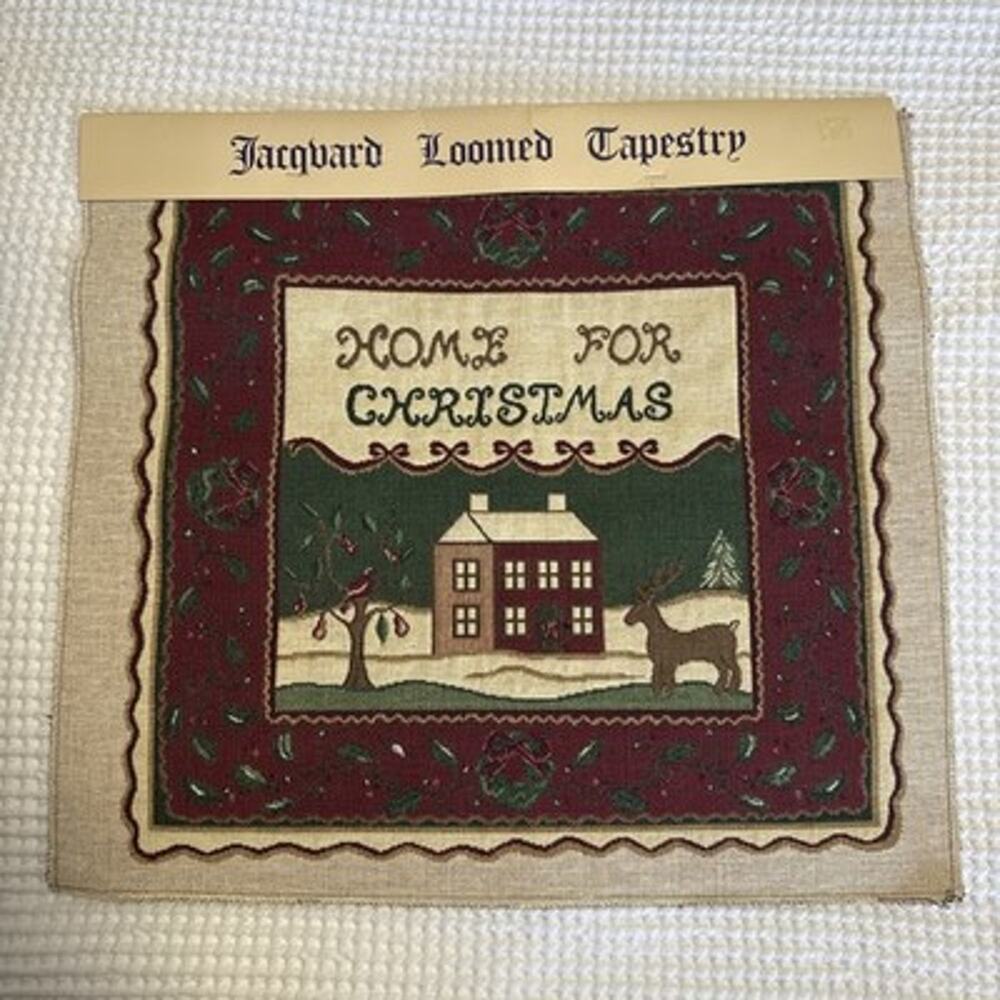 Vintage Home for Christmas Jacquard Tapestry Panel Cotton USA Farmhouse NOS